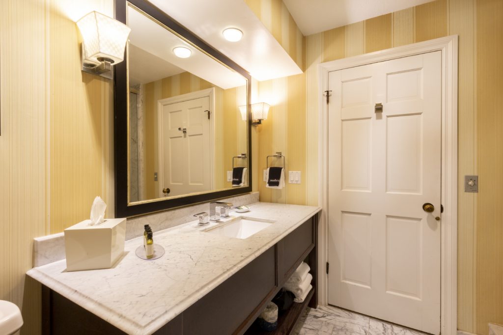 Marble vanity sink in Oceanview King Suite Guest Room
